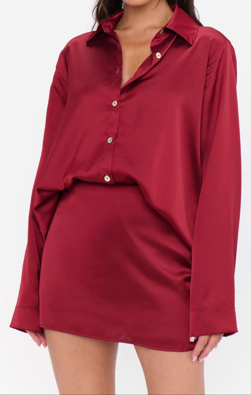 Viviette Vintage All Night Skort in Cranberry Luxe Satin