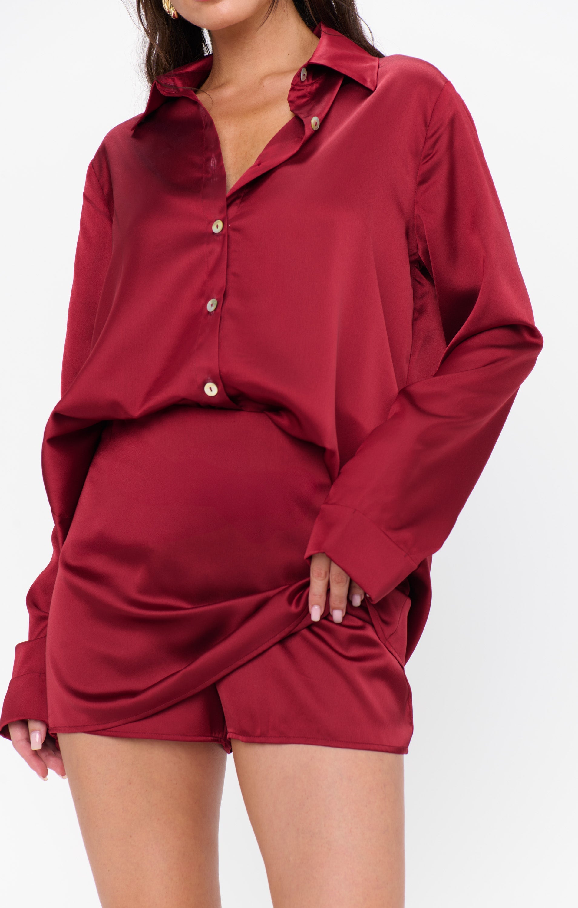 Viviette Vintage All Night Skort in Cranberry Luxe Satin