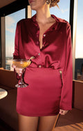 Viviette Vintage All Night Skort in Cranberry Luxe Satin