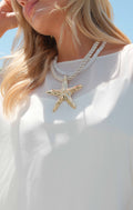 Viviette Vintage Gold Starfish Rope Necklace