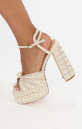 Viviette Vintage Heel in White – Pearl & Rhinestone Platform