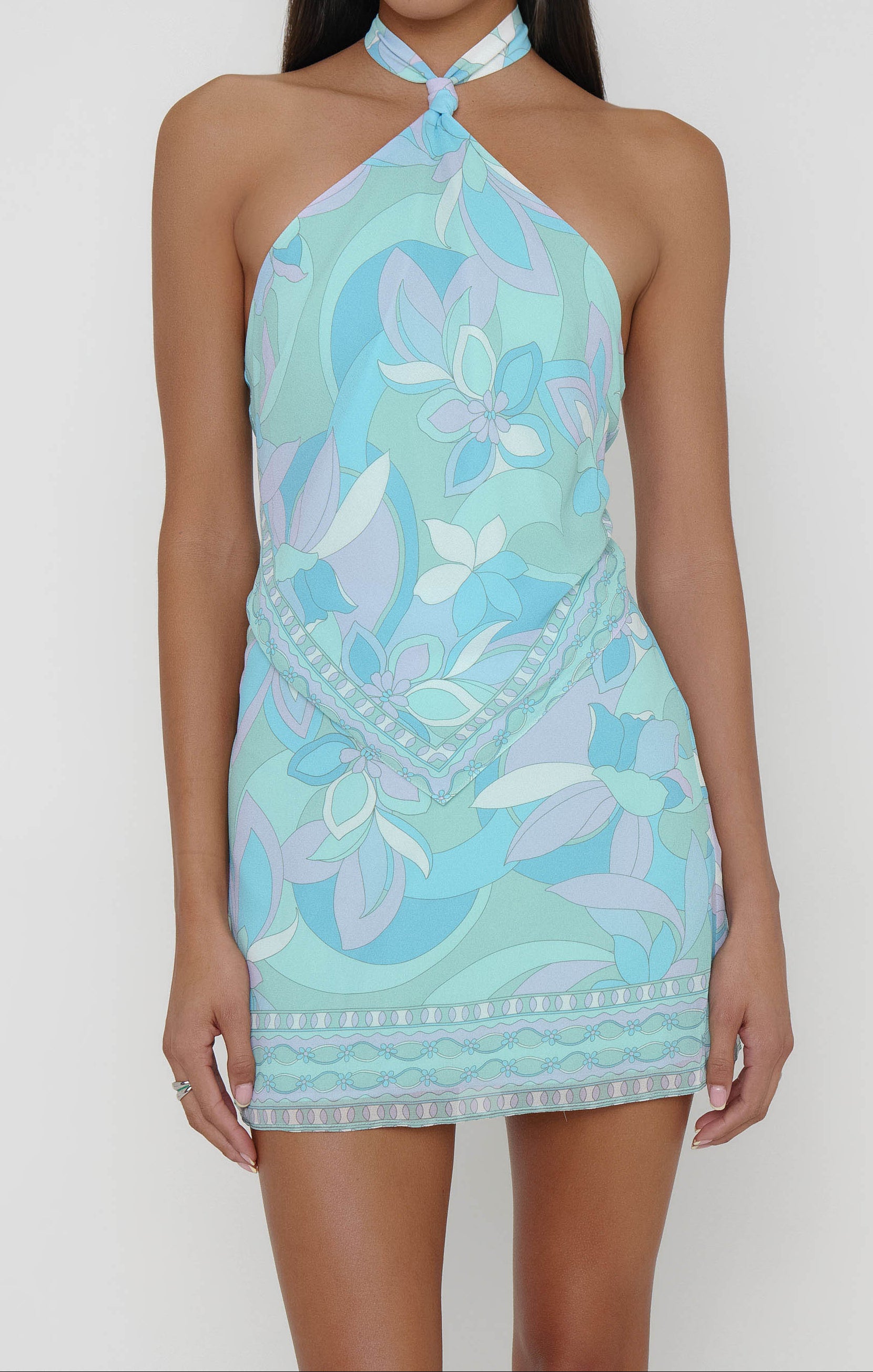 Viviette Vintage Mini Dress – Blue Riviera Swirl Halter