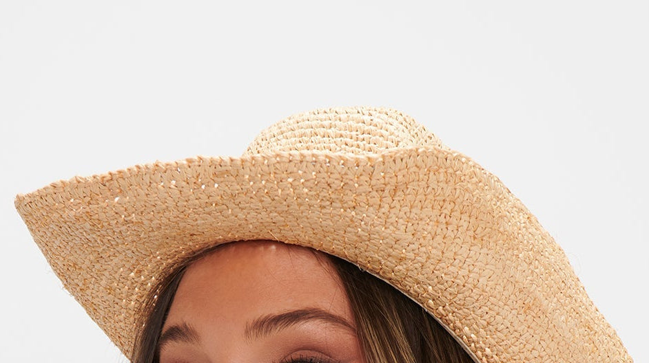 Viviette Vintage Natural Raffia Cowboy Hat – Boho Summer Essential