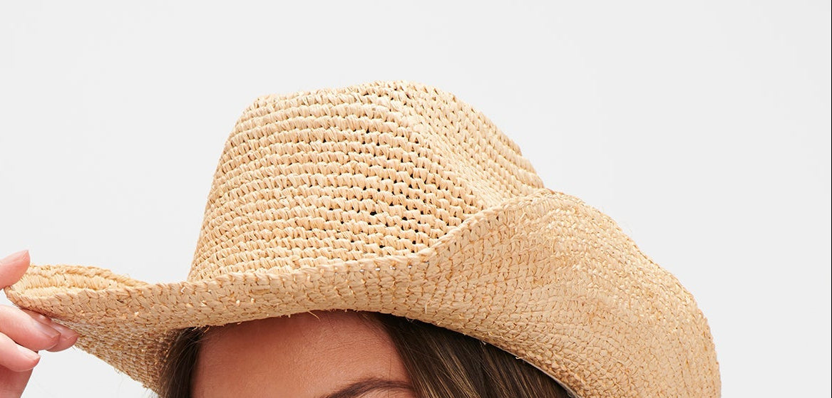 Viviette Vintage Natural Raffia Cowboy Hat – Boho Summer Essential