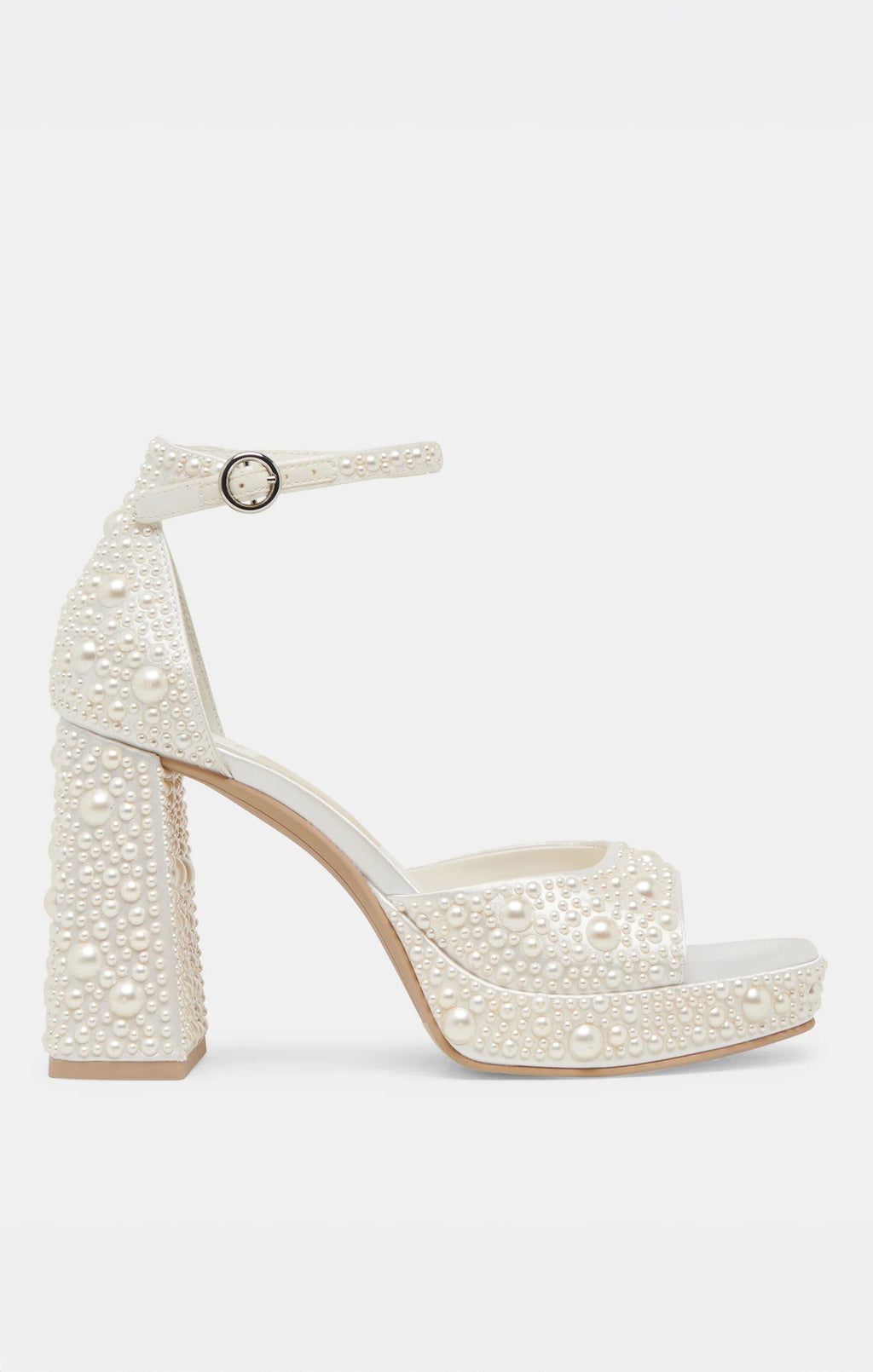 Viviette Vintage Pearl Heel – True White Satin Chunky