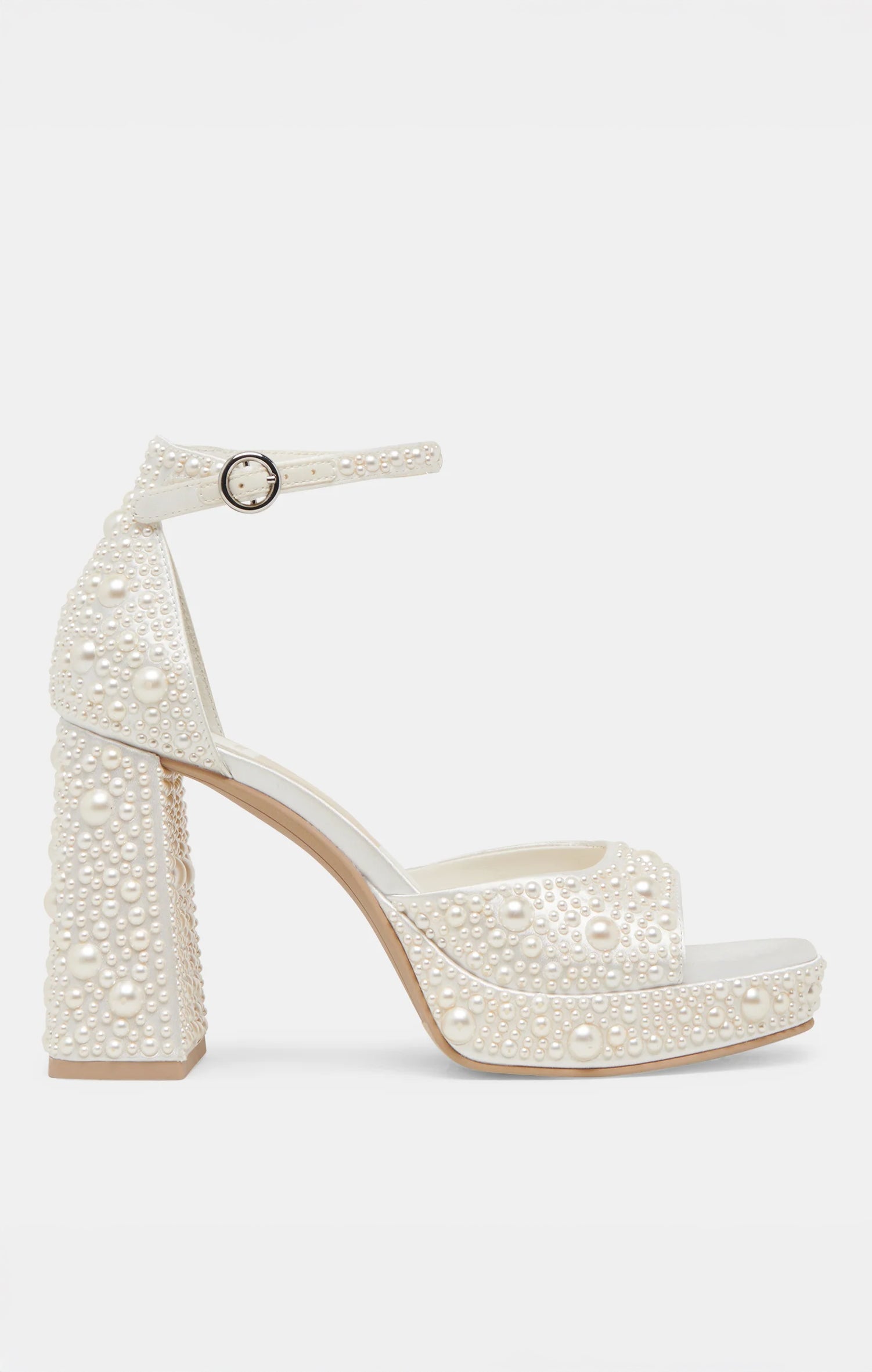 Viviette Vintage Pearl Heel – True White Satin Chunky