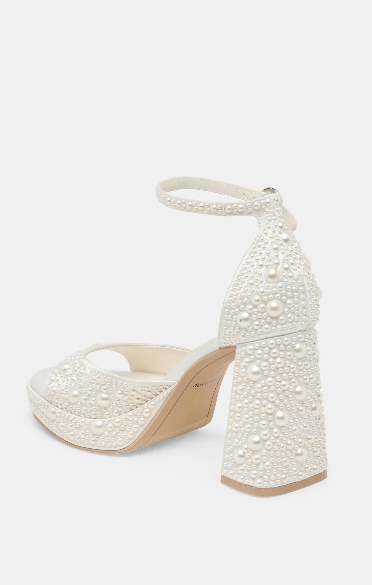 Viviette Vintage Pearl Heel – True White Satin Chunky