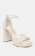 Viviette Vintage Pearl Heel – True White Satin Chunky